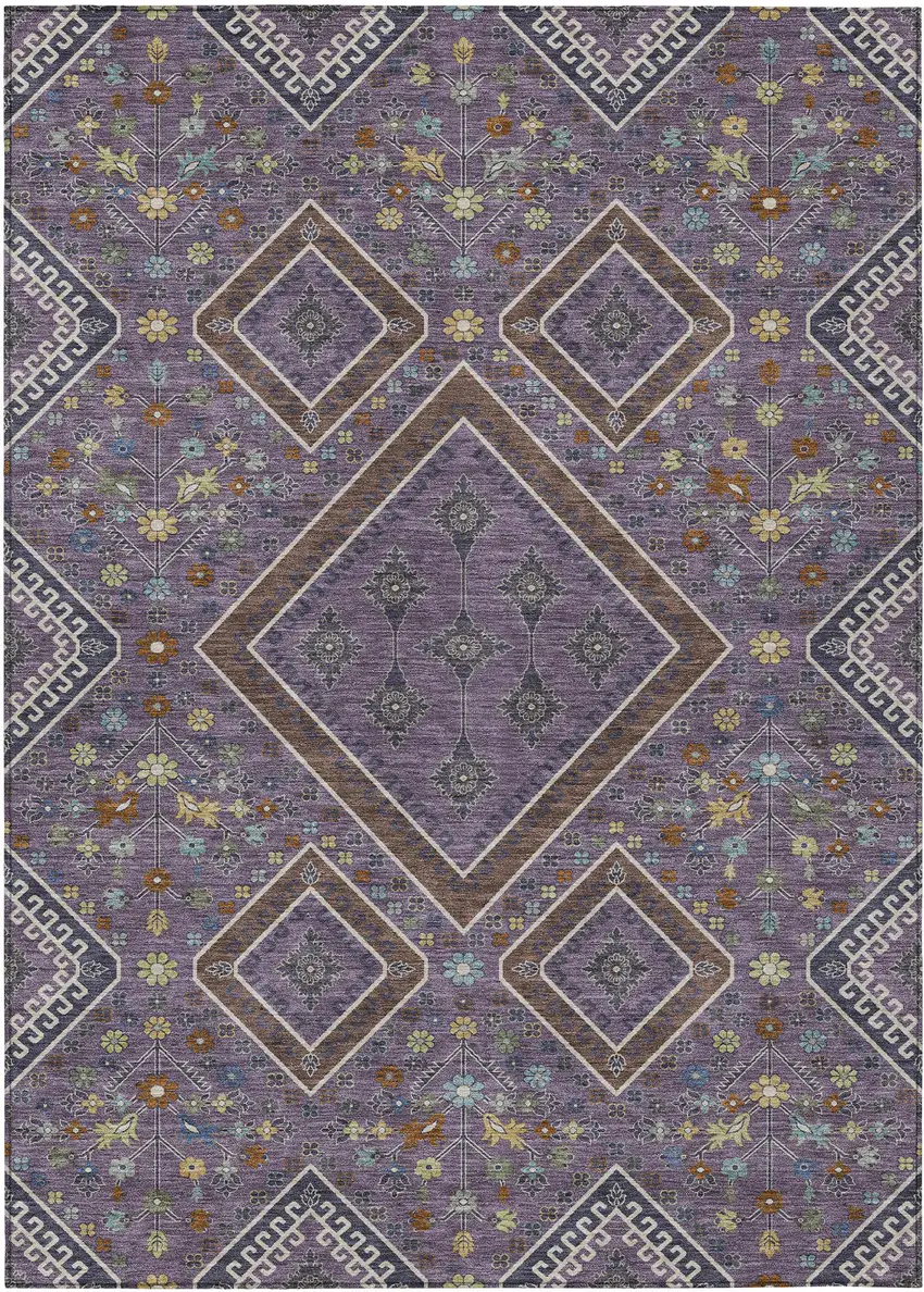 Plum And Eggplant Medallion Washable Indoor Outdoor Area Rug Photo 1