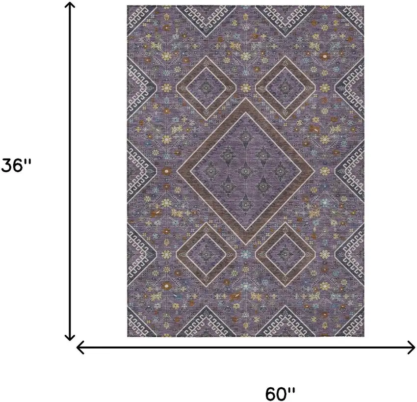 Plum And Eggplant Medallion Washable Indoor Outdoor Area Rug Photo 9