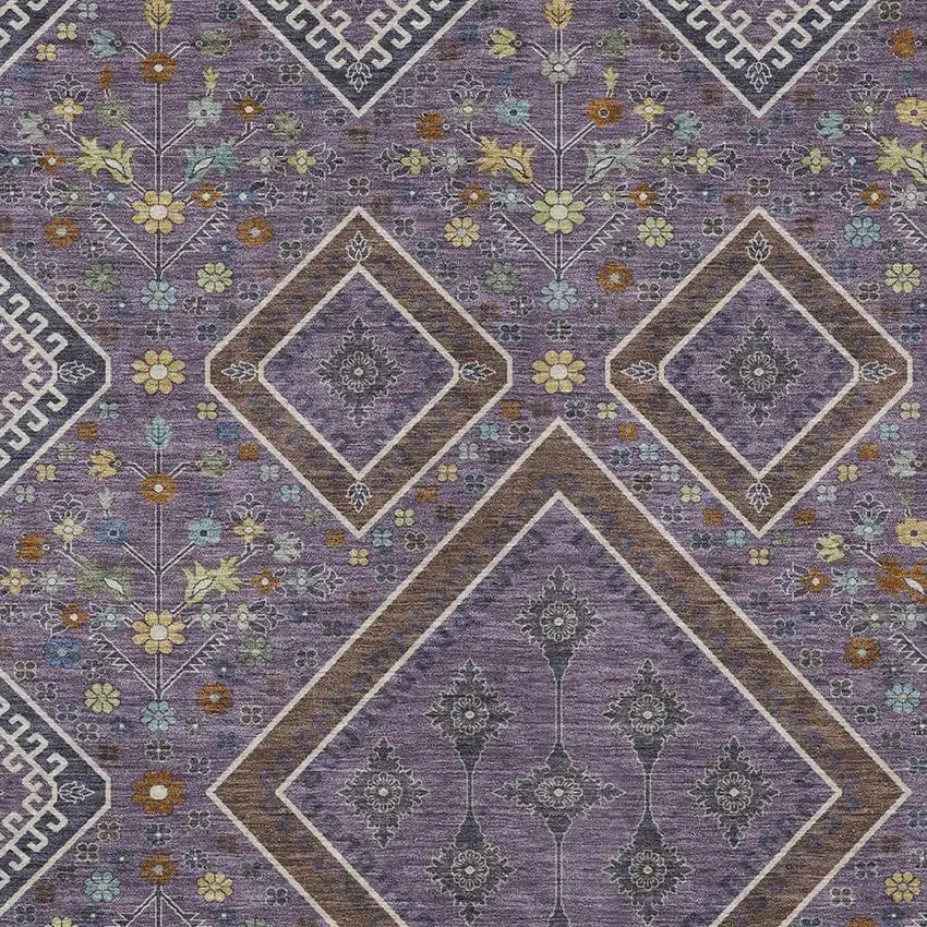 Plum And Eggplant Medallion Washable Indoor Outdoor Area Rug Photo 2