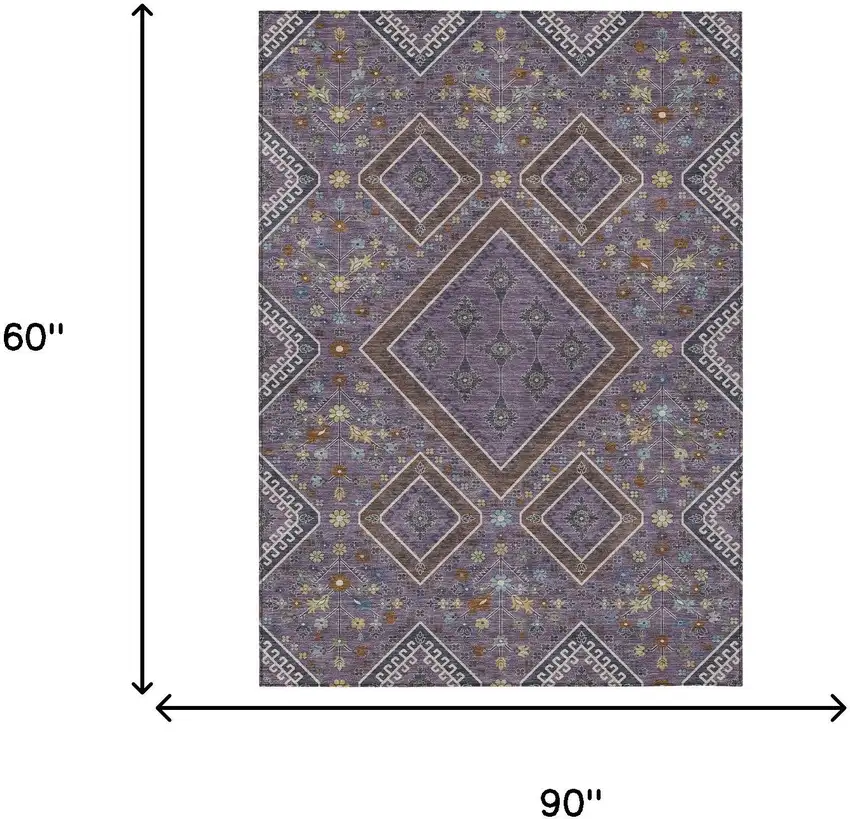 Plum And Eggplant Medallion Washable Indoor Outdoor Area Rug Photo 9