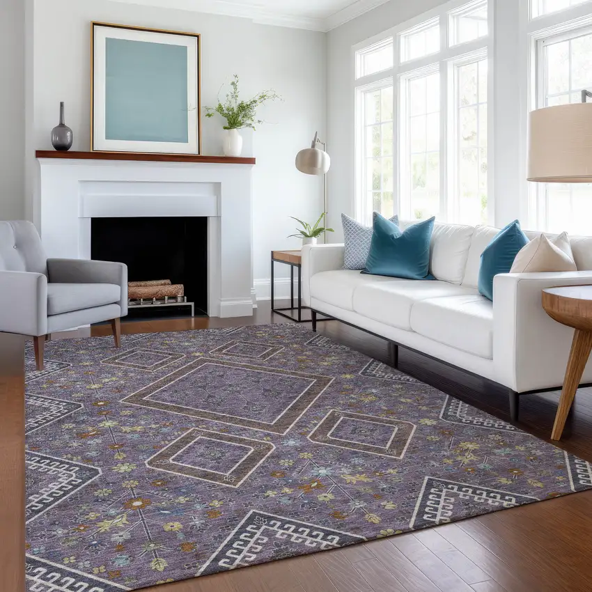 Plum And Eggplant Medallion Washable Indoor Outdoor Area Rug Photo 6