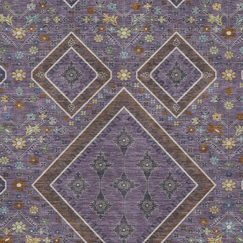 Plum And Eggplant Medallion Washable Indoor Outdoor Area Rug Photo 2
