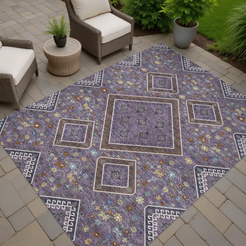 Plum And Eggplant Medallion Washable Indoor Outdoor Area Rug Photo 7