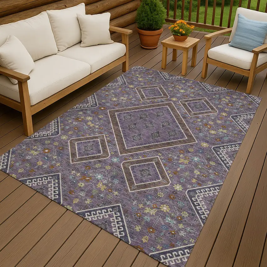 Plum And Eggplant Medallion Washable Indoor Outdoor Area Rug Photo 4