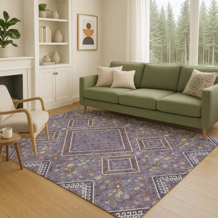 Plum And Eggplant Medallion Washable Indoor Outdoor Area Rug Photo 5