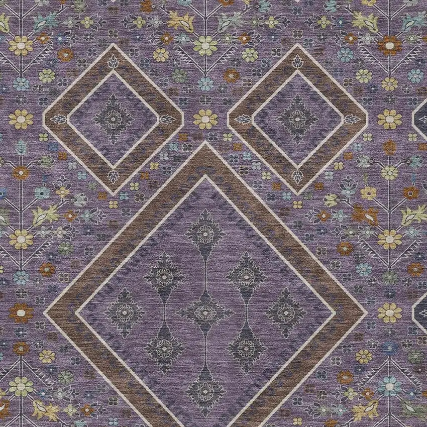 Plum And Eggplant Medallion Washable Indoor Outdoor Area Rug Photo 2
