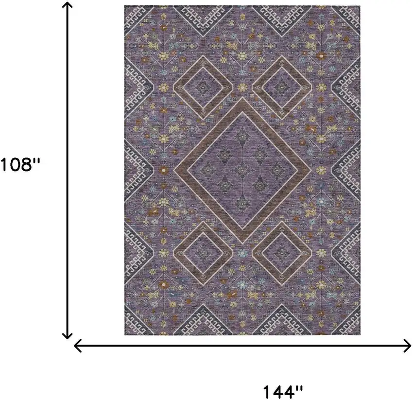 Plum And Eggplant Medallion Washable Indoor Outdoor Area Rug Photo 9