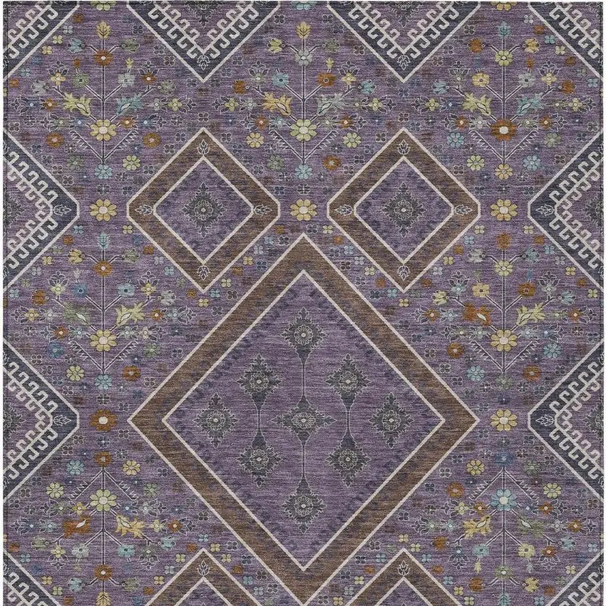 Plum And Eggplant Medallion Washable Indoor Outdoor Area Rug Photo 3