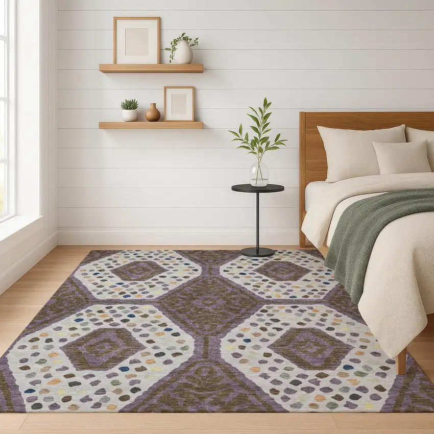 Plum And Eggplant Tribal Washable Indoor Outdoor Area Rug Photo 5