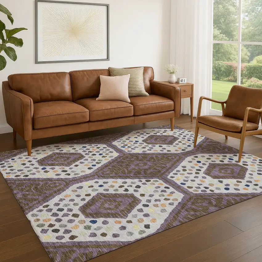 Plum And Eggplant Tribal Washable Indoor Outdoor Area Rug Photo 4