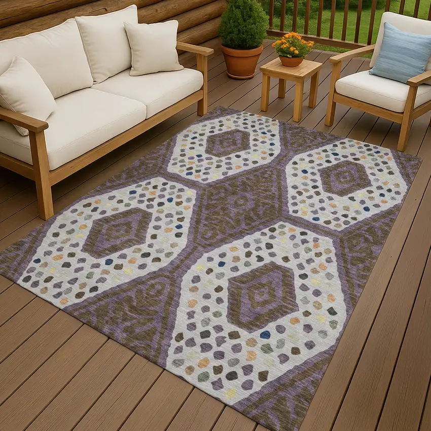 Plum And Eggplant Tribal Washable Indoor Outdoor Area Rug Photo 3
