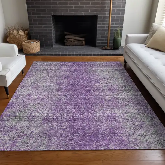Plum And Gray Abstract Washable Area Rug With UV Protection Photo 5