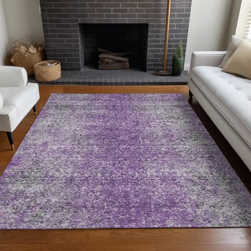 Plum And Gray Abstract Washable Area Rug With UV Protection Photo 5