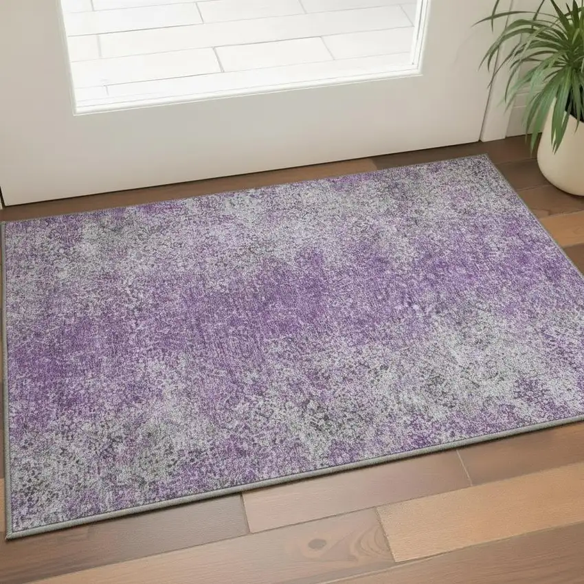 Plum And Gray Abstract Washable Area Rug With UV Protection Photo 2