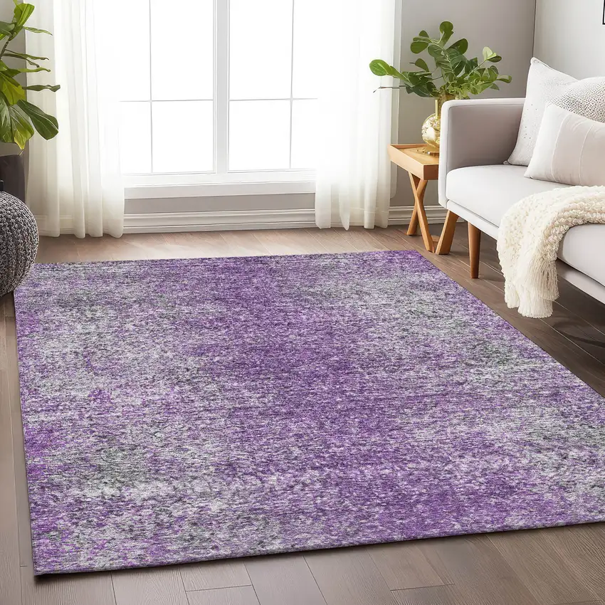 Plum And Gray Abstract Washable Area Rug With UV Protection Photo 6