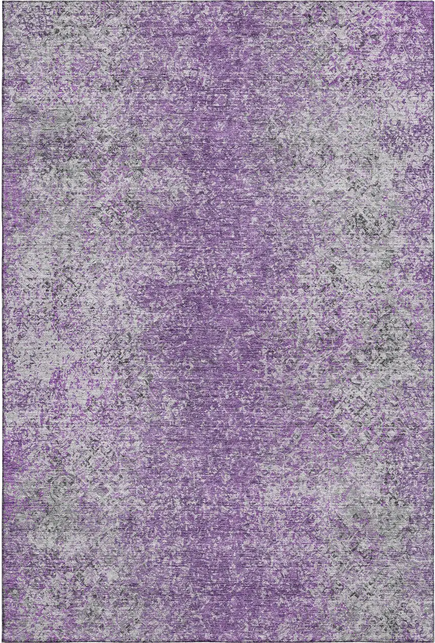 Plum And Gray Abstract Washable Area Rug With UV Protection Photo 1