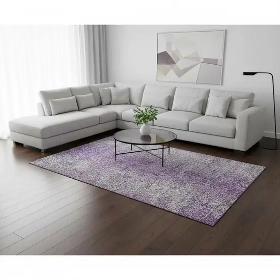 Plum And Gray Abstract Washable Area Rug With UV Protection Photo 2
