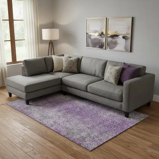 Plum And Gray Abstract Washable Area Rug With UV Protection Photo 1