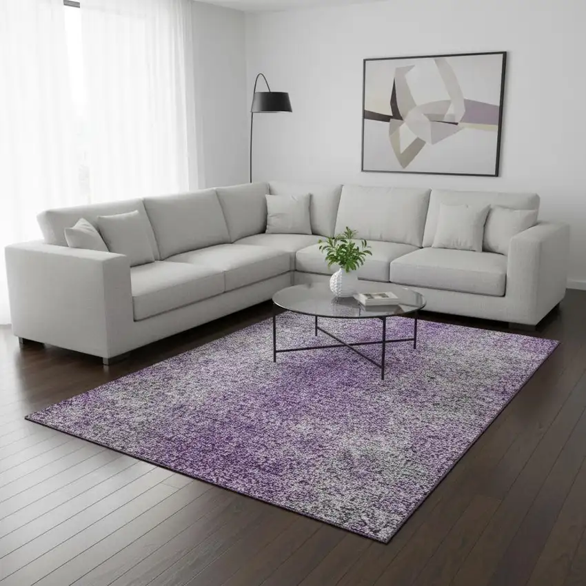 Plum And Gray Abstract Washable Area Rug With UV Protection Photo 2
