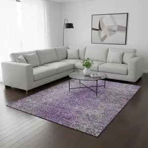 Photo of Plum And Gray Abstract Washable Area Rug With UV Protection