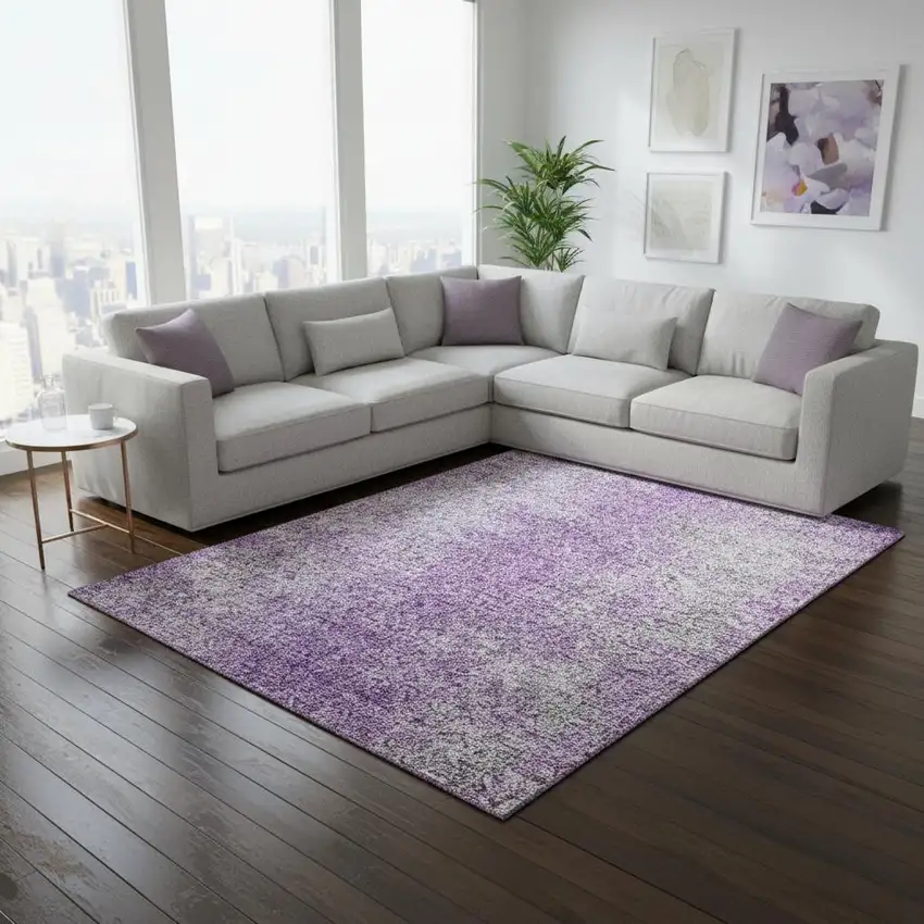 Plum And Gray Abstract Washable Area Rug With UV Protection Photo 2