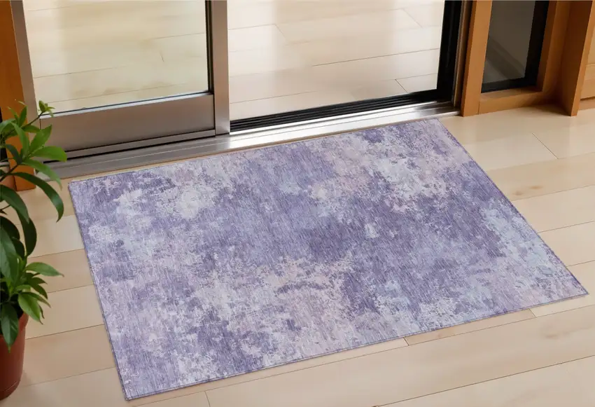 Plum And Gray Abstract Washable Indoor Outdoor Area Rug Photo 1