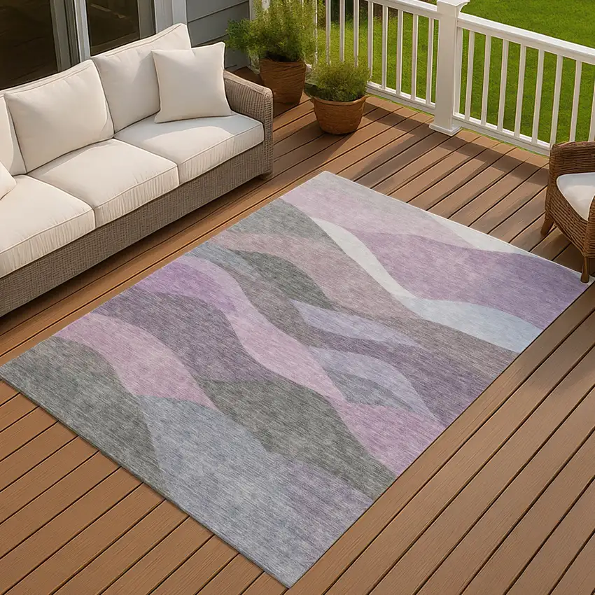 Plum And Gray Abstract Washable Indoor Outdoor Area Rug Photo 2