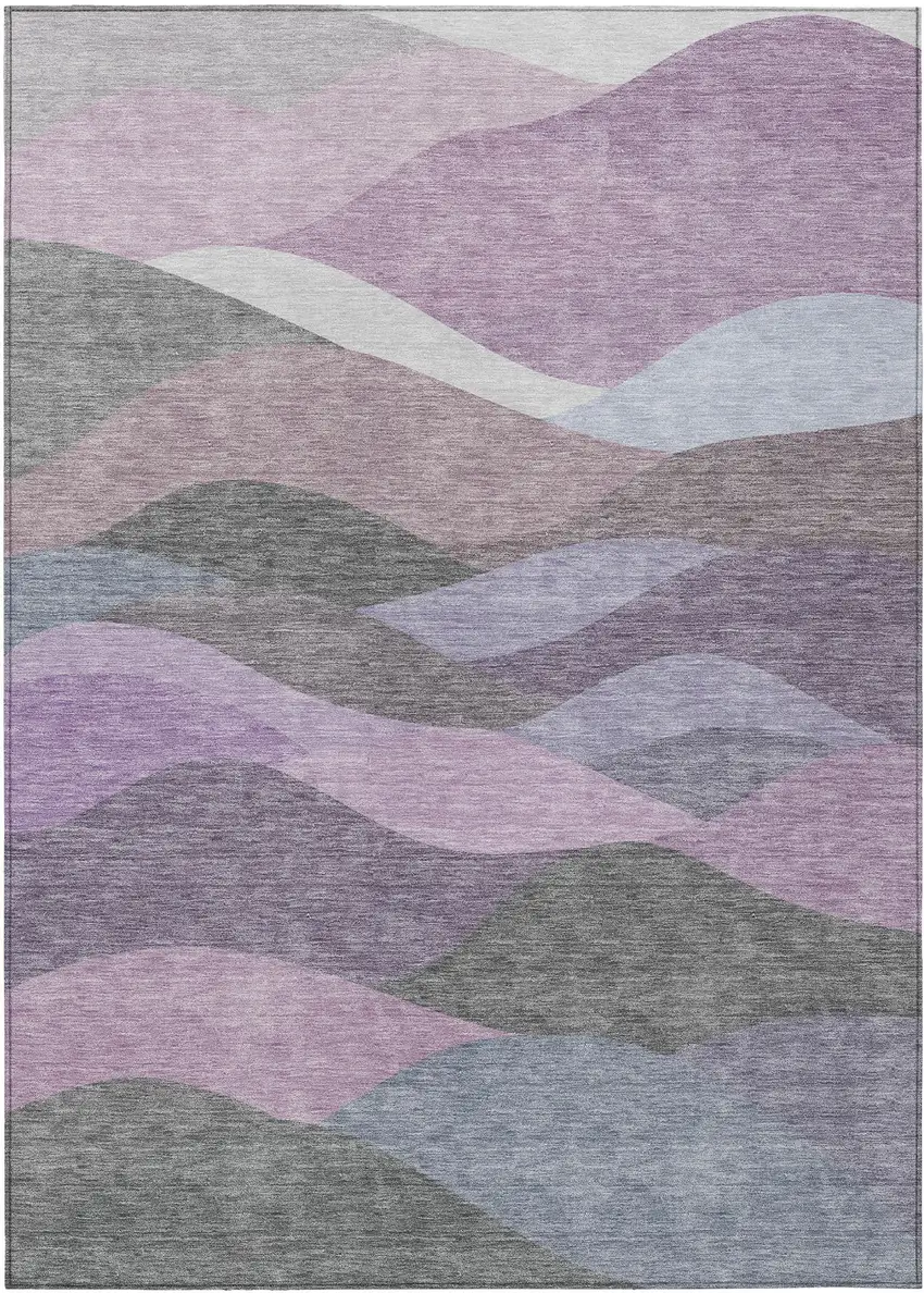 Plum And Gray Abstract Washable Indoor Outdoor Area Rug Photo 7