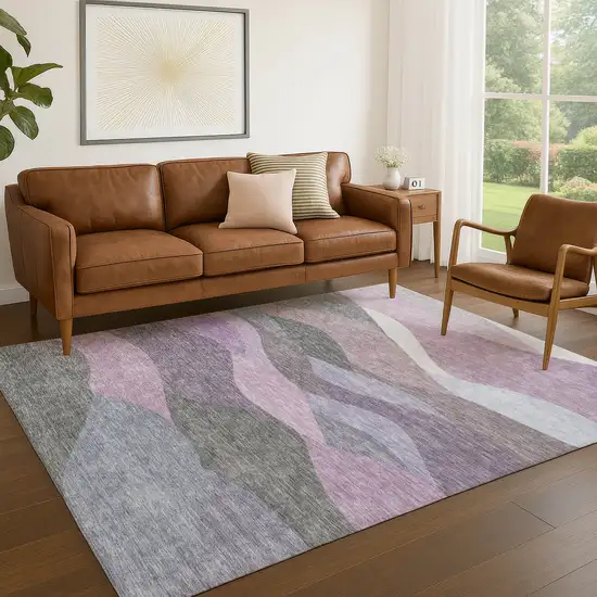 Plum And Gray Abstract Washable Indoor Outdoor Area Rug Photo 3