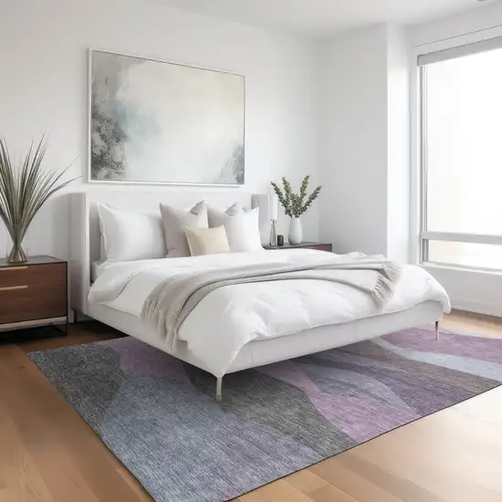 Plum And Gray Abstract Washable Indoor Outdoor Area Rug Photo 4