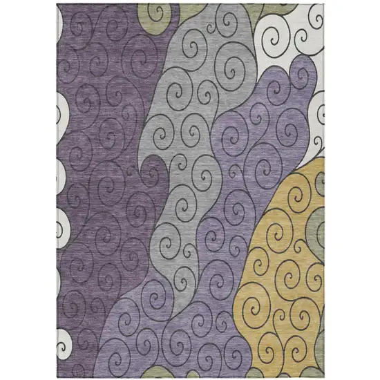 Plum And Gray Abstract Washable Indoor Outdoor Area Rug Photo 1