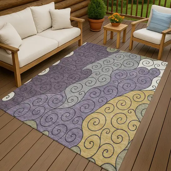 Plum And Gray Abstract Washable Indoor Outdoor Area Rug Photo 4