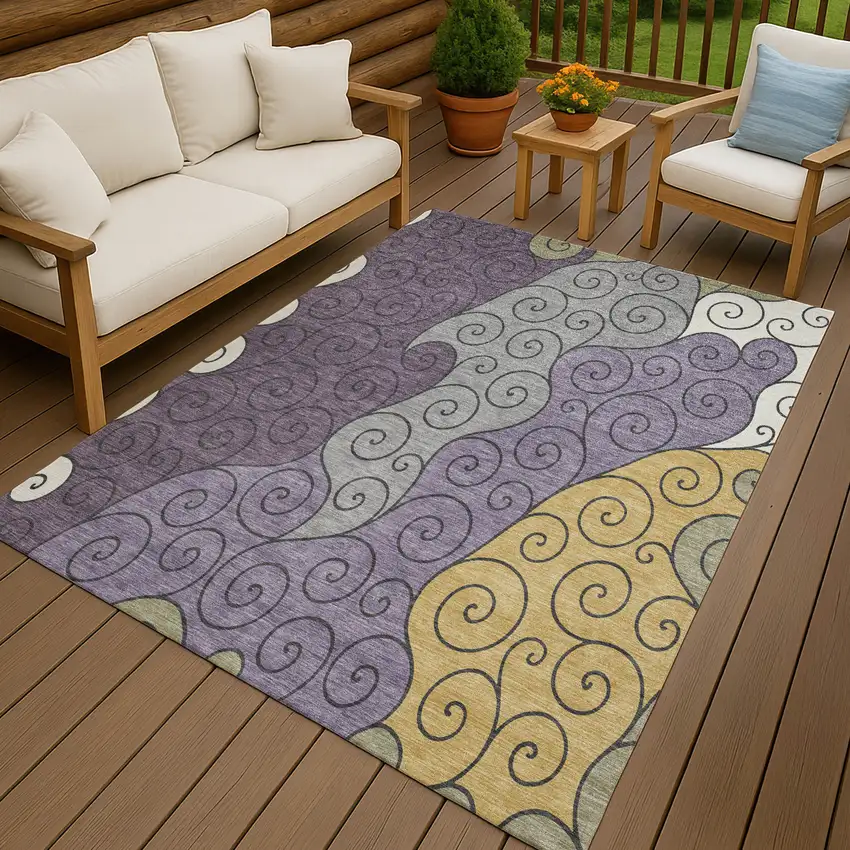 Plum And Gray Abstract Washable Indoor Outdoor Area Rug Photo 4