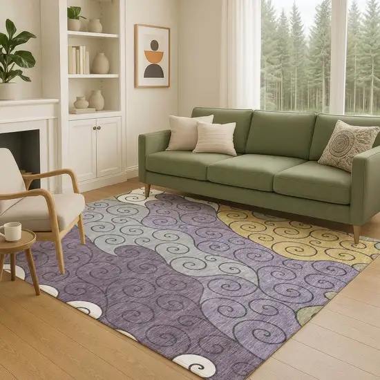 Plum And Gray Abstract Washable Indoor Outdoor Area Rug Photo 5