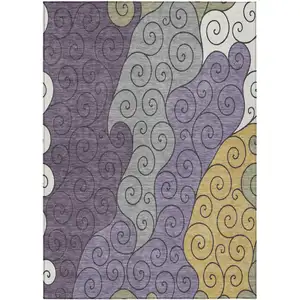 Photo of Plum And Gray Abstract Washable Indoor Outdoor Area Rug
