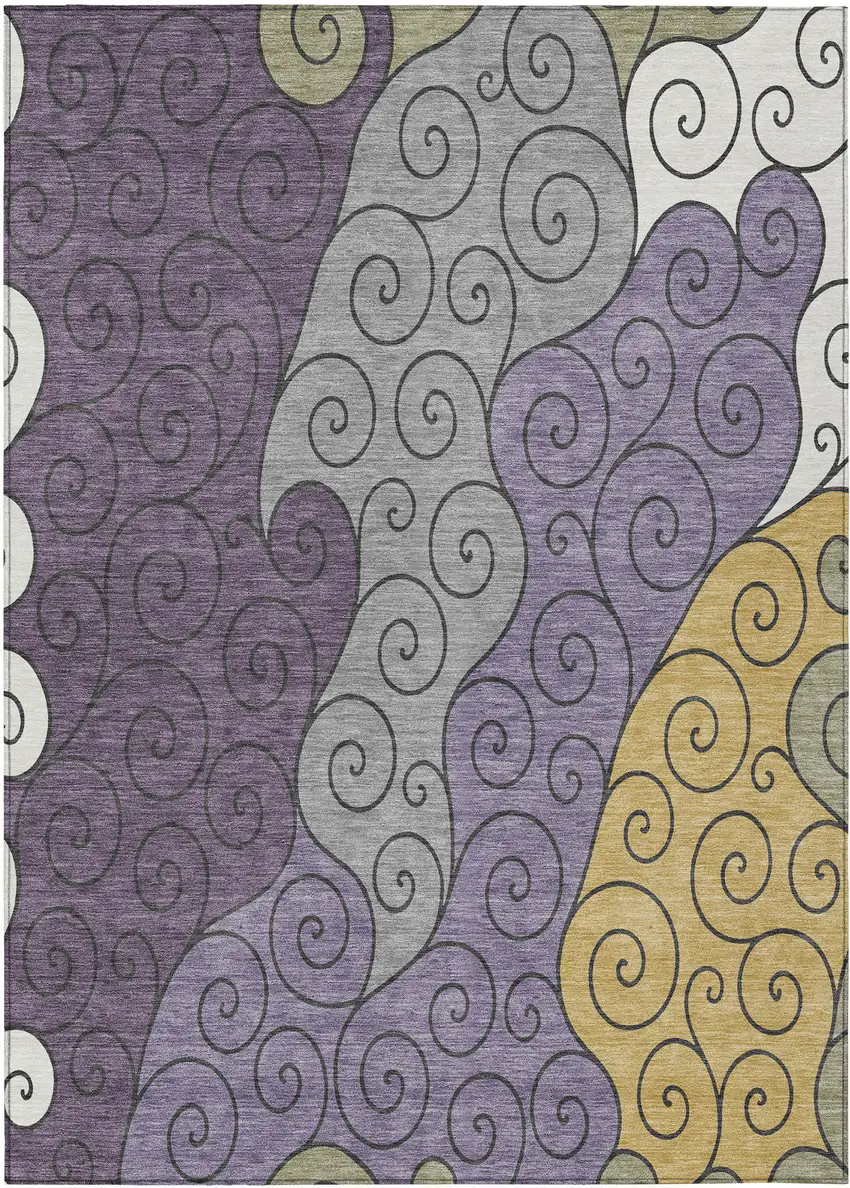 Plum And Gray Abstract Washable Indoor Outdoor Area Rug Photo 1