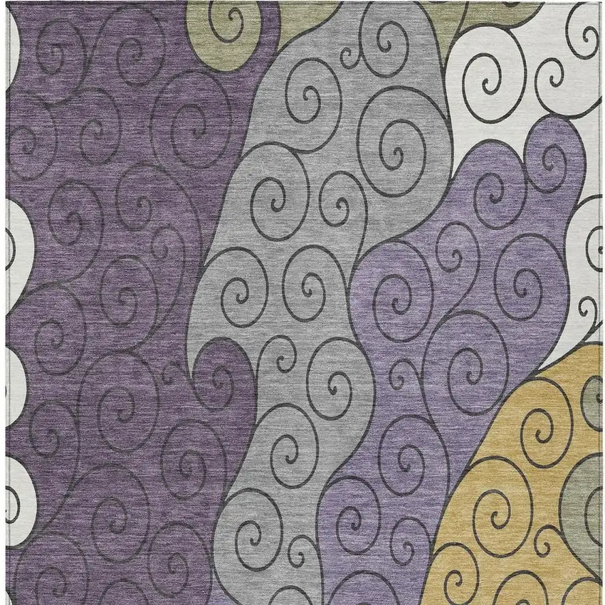 Plum And Gray Abstract Washable Indoor Outdoor Area Rug Photo 3
