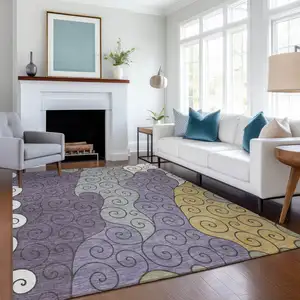 Photo of Plum And Gray Abstract Washable Indoor Outdoor Area Rug