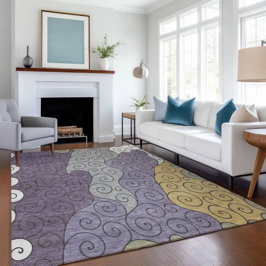 Plum And Gray Abstract Washable Indoor Outdoor Area Rug Photo 6