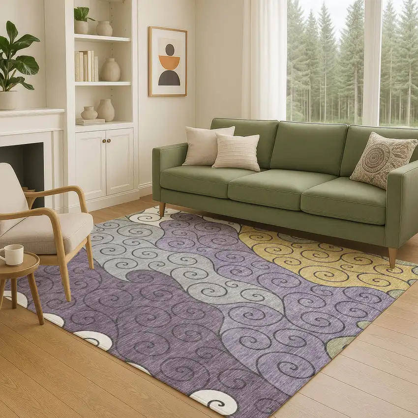Plum And Gray Abstract Washable Indoor Outdoor Area Rug Photo 5