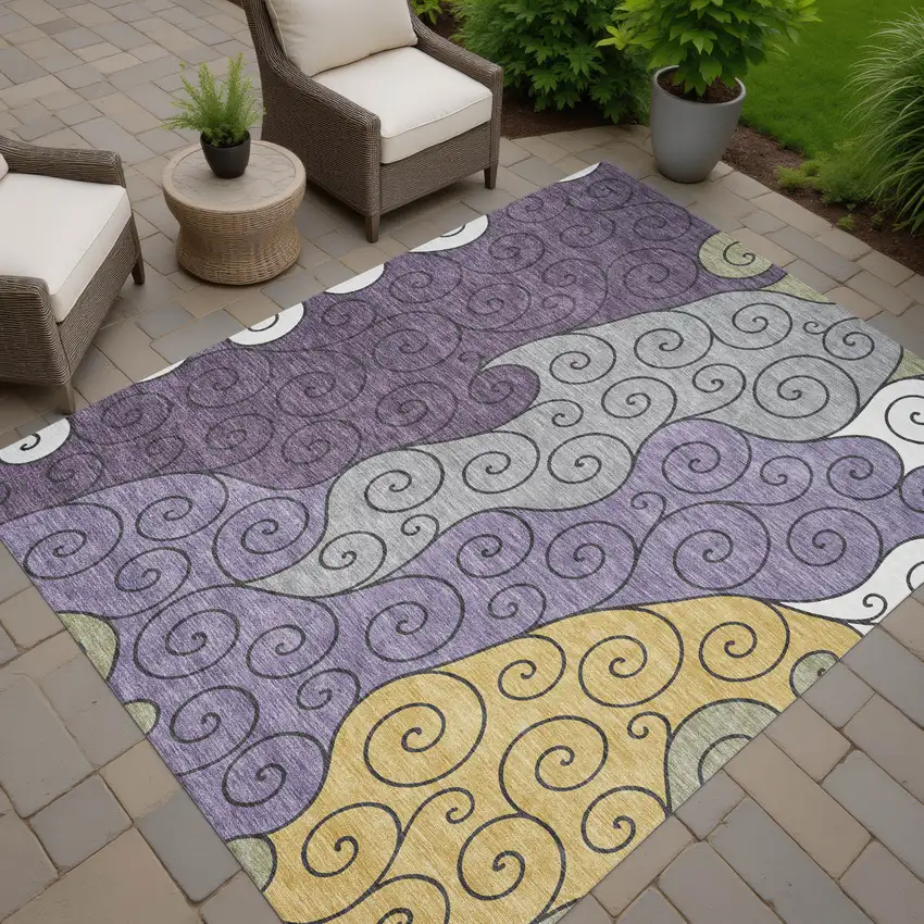 Plum And Gray Abstract Washable Indoor Outdoor Area Rug Photo 7