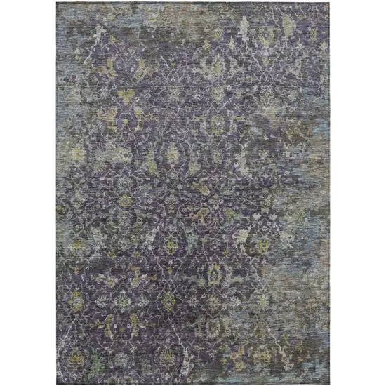 Plum And Gray Damask Washable Indoor Outdoor Area Rug Photo 7