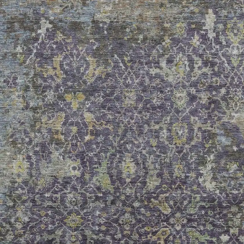 Plum And Gray Damask Washable Indoor Outdoor Area Rug Photo 3