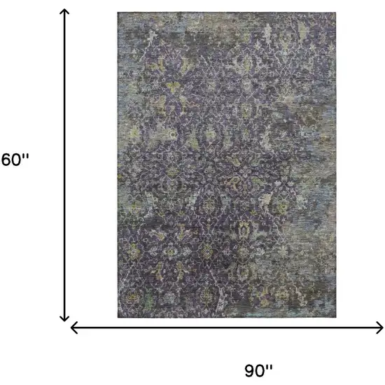 Plum And Gray Damask Washable Indoor Outdoor Area Rug Photo 3