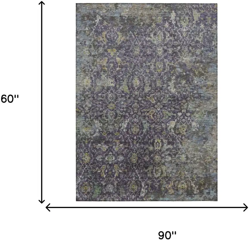 Plum And Gray Damask Washable Indoor Outdoor Area Rug Photo 3