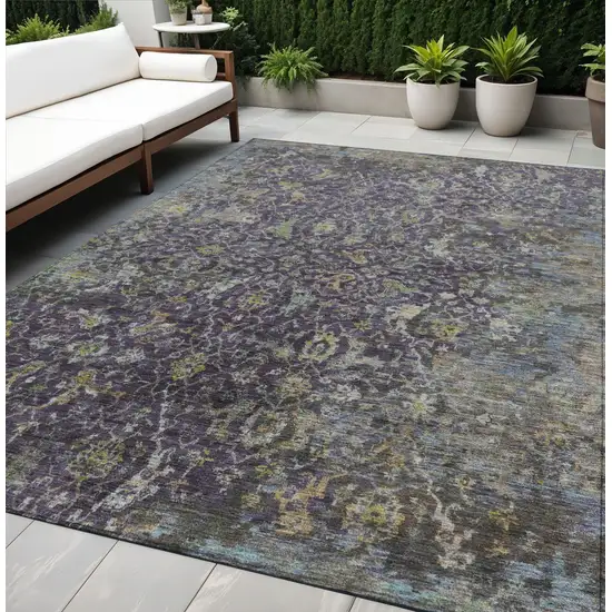 Plum And Gray Damask Washable Indoor Outdoor Area Rug Photo 1