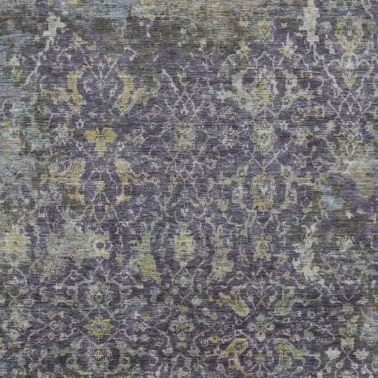 Plum And Gray Damask Washable Indoor Outdoor Area Rug Photo 4