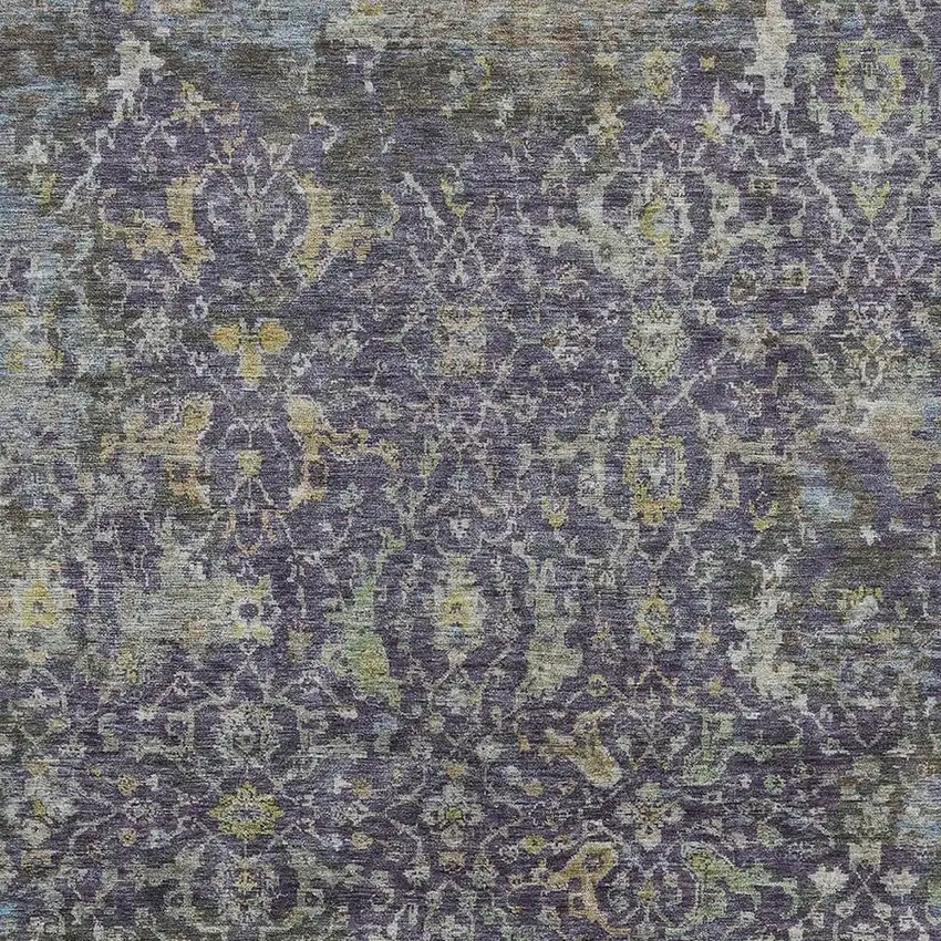 Plum And Gray Damask Washable Indoor Outdoor Area Rug Photo 4