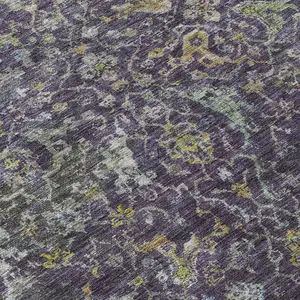 Photo of Plum And Gray Damask Washable Indoor Outdoor Area Rug