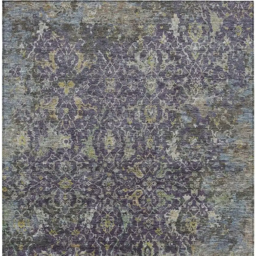 Plum And Gray Damask Washable Indoor Outdoor Area Rug Photo 5